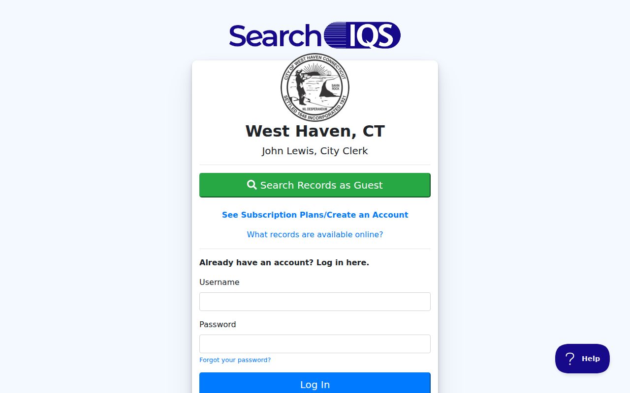 West Haven County City Clerk SearchIQS land records portal