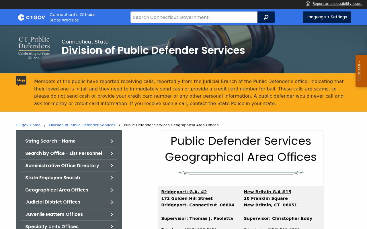 West Haven court dockets New Haven G.A. public defender office list
