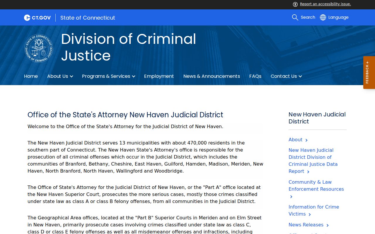 West Haven court dockets New Haven Judicial District State's Attorney page