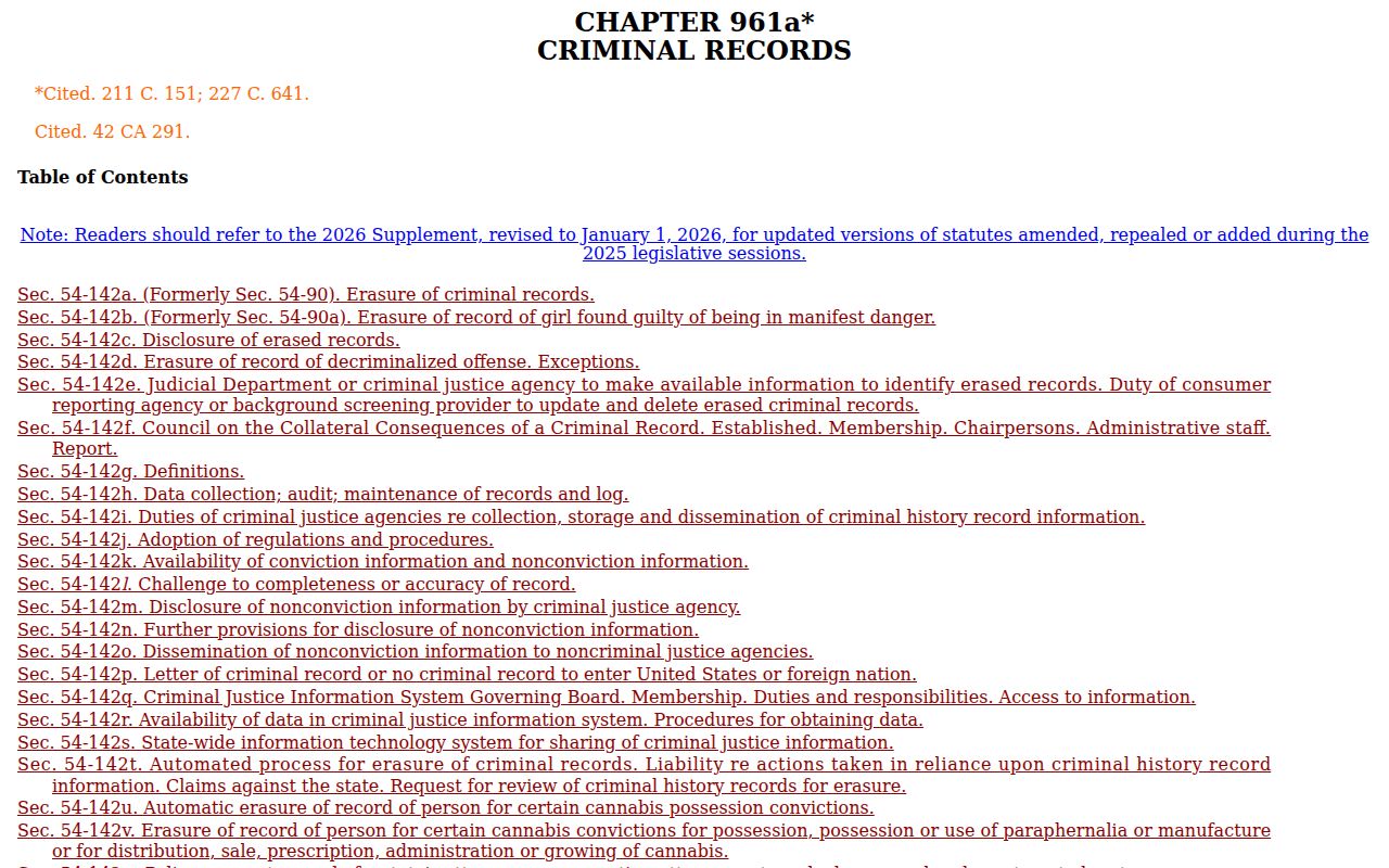 West Haven criminal court records erasure and disclosure statutes