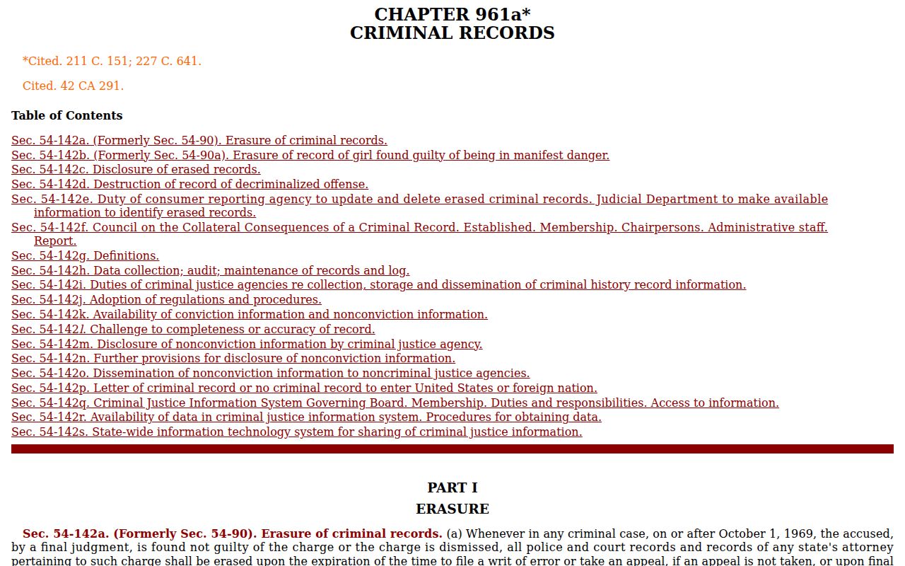 West Haven criminal court records Chapter 961a statute table