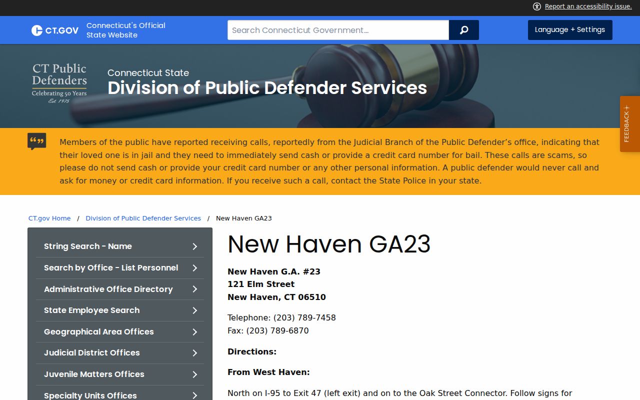 West Haven County Superior Court New Haven G.A. 23 courthouse directions