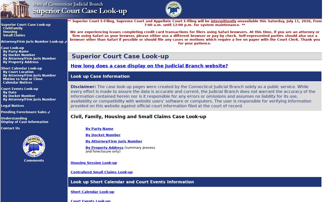 West Haven County Superior Court civil family housing records search