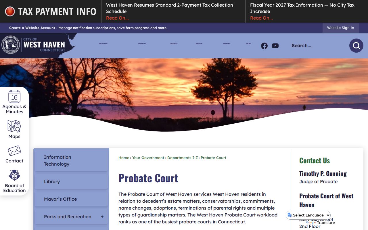West Haven County Probate Court records City Hall page