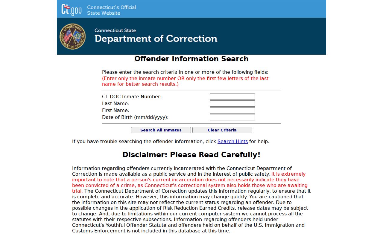 West Haven County inmate search through Connecticut DOC inmate records