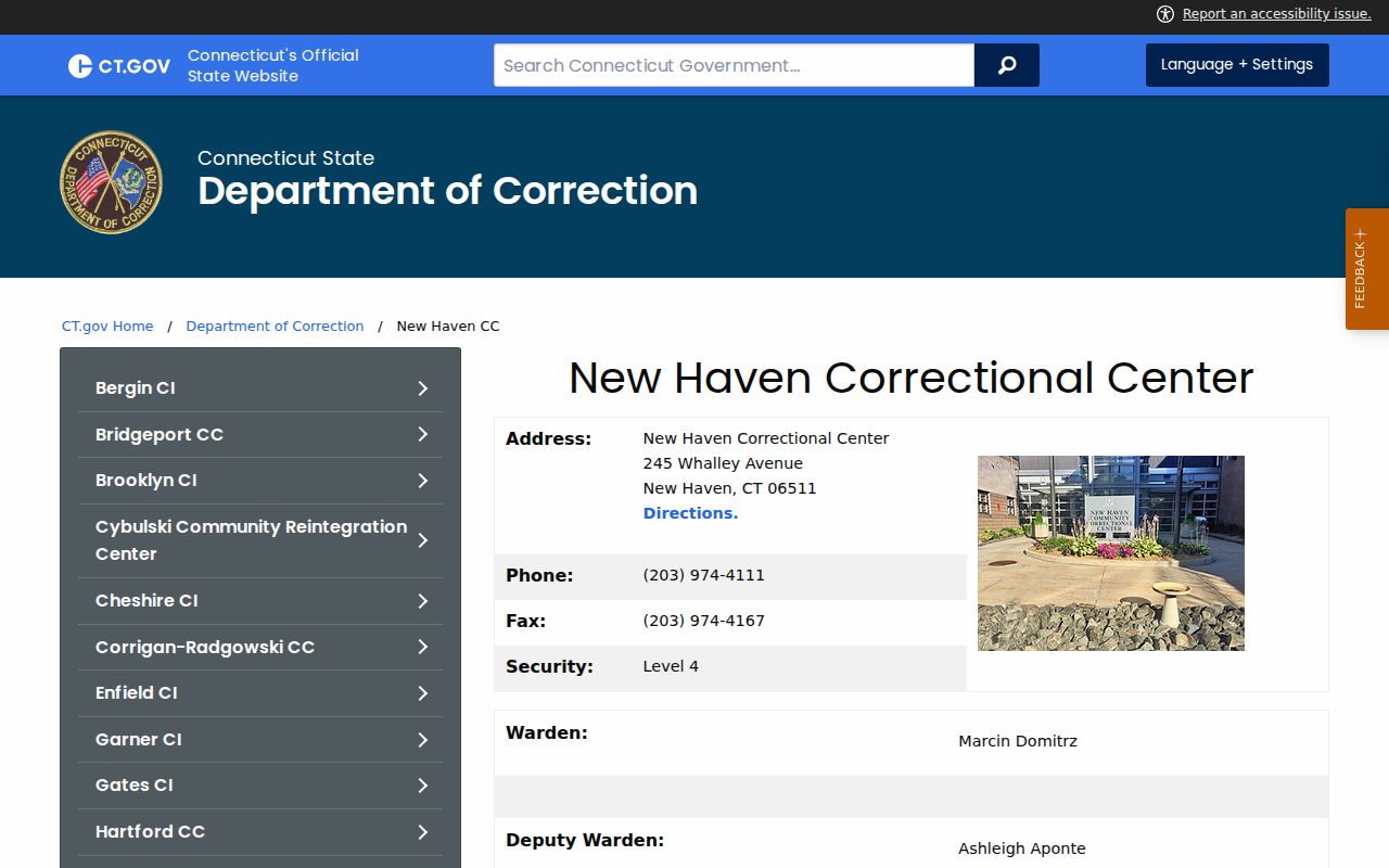 West Haven County inmate records New Haven Correctional Center facility page