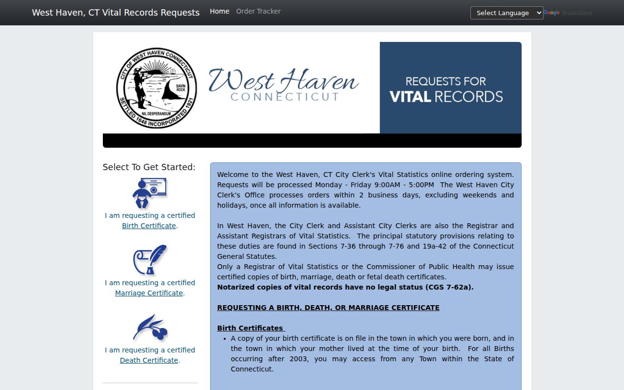 West Haven County marriage records Permitium vital records ordering portal