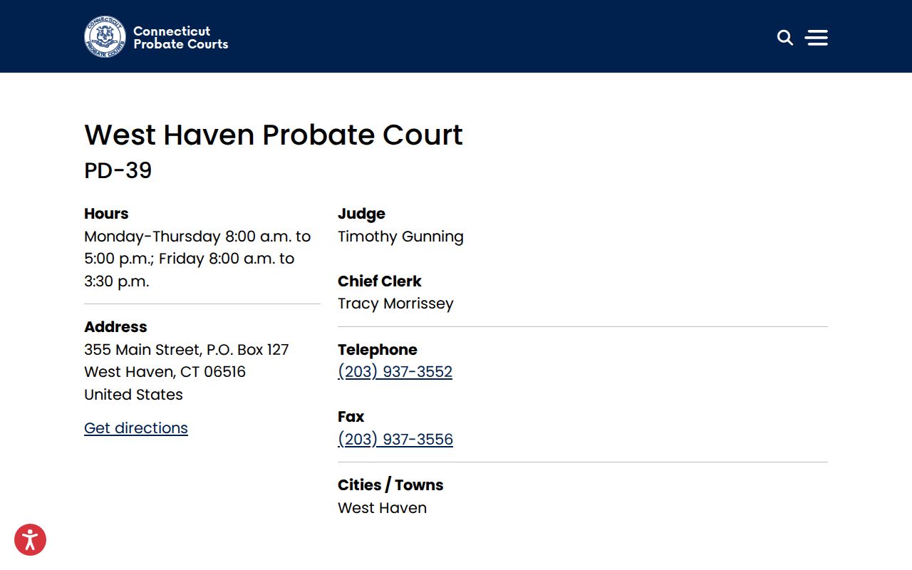 West Haven County probate records Connecticut Probate Courts West Haven directory page