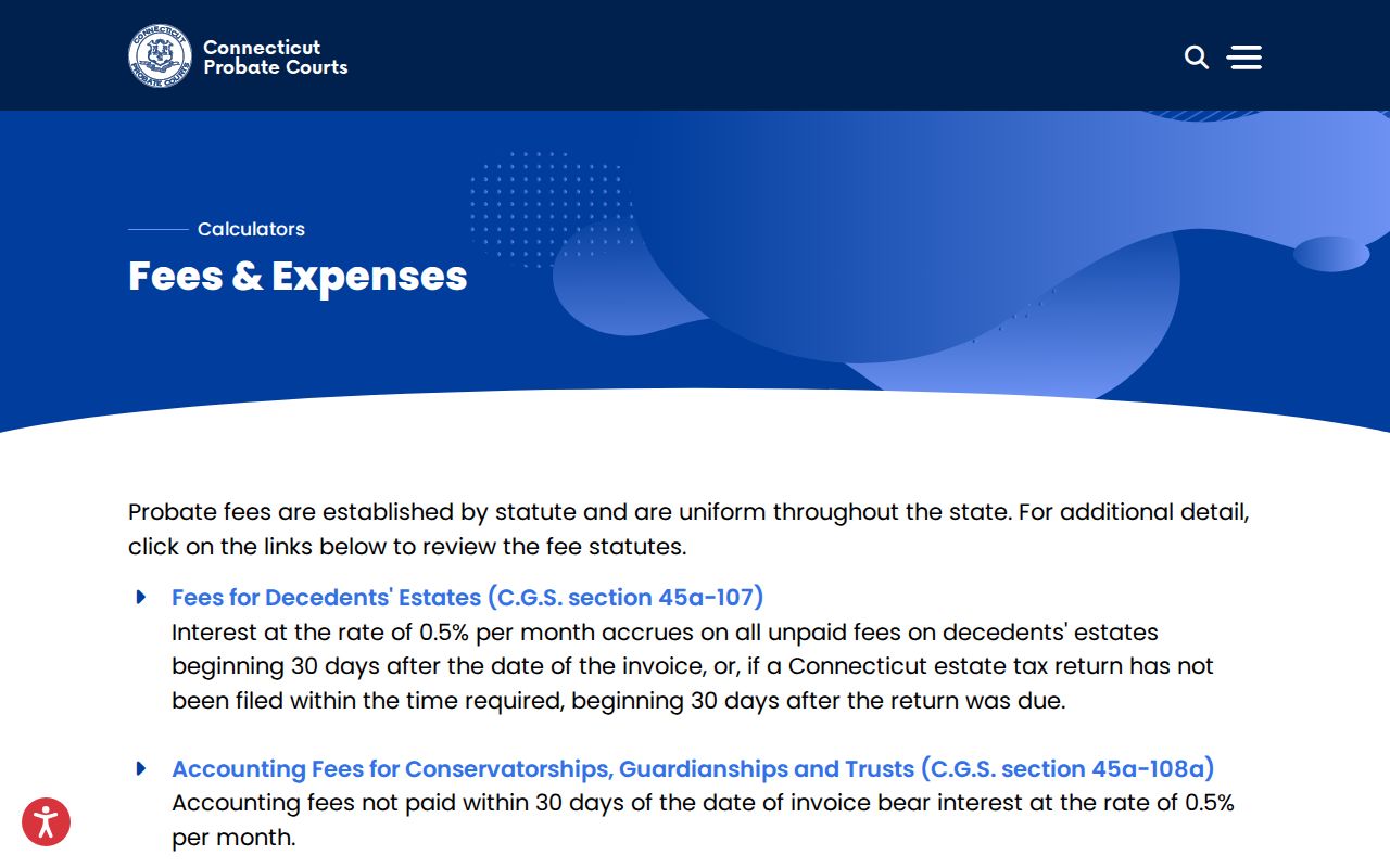 West Haven County probate records Connecticut Probate fees and expenses calculators