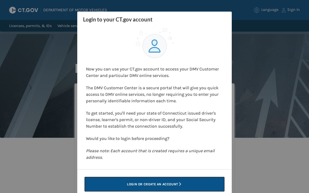 West Haven County traffic records DMV driving history authentication page